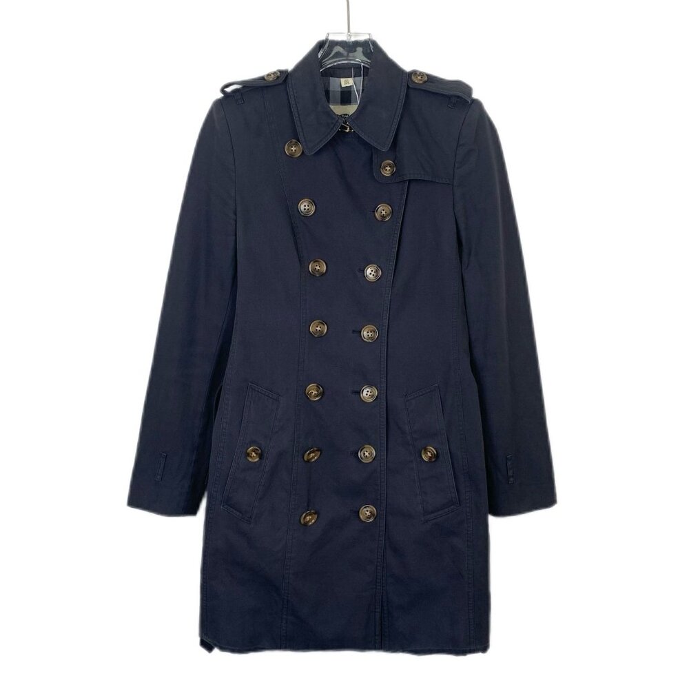 Burberry London Black Cotton Double-Breasted Trench Coat Size 38 With Belted Des